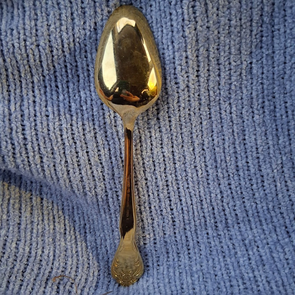 Vtg Rogers Stainless Korea Gold Tone Teaspoon Ornate Floral Pattern Flatware